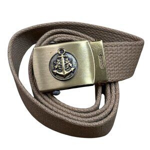 VTG 80 Merit Nautical Anchor Solid Brass Buckle Canvas Belt 41” Adjustable Beige